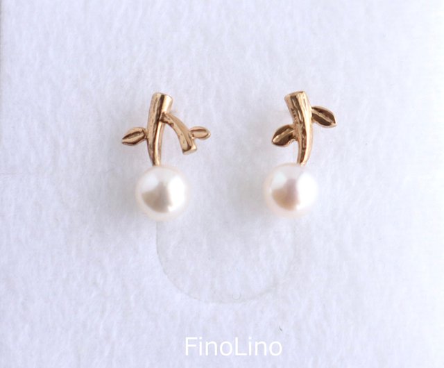 Twig earrings Akoya pearl and K10YG K18, WG, Silver, etc. - Shop