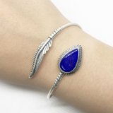 ラピスラズリ羽の設計925純銀製のブレスレット象眼細工の手作りのブレスレットネパール