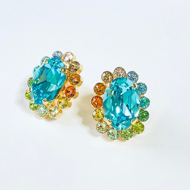 oval earrings swarovski use - Earrings & Clip-ons - Glass Blue