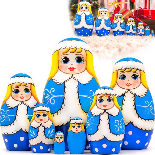 布列斯特纪念品厂 - 套娃 Snow Maiden Nesting Dolls - Wooden Christmas Gifts - Christmas Nesting Dolls