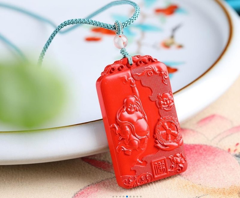 Natural ore cinnabar boutique purple gold sand Buddha contentment Changle pendant cinnabar content is as high as 95% or more - Necklaces - Gemstone 