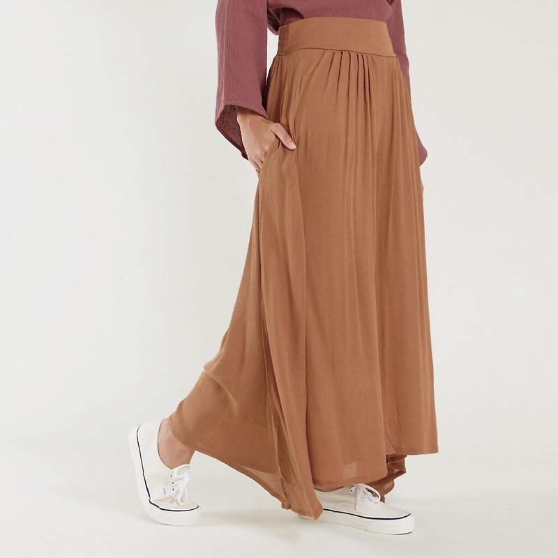 CRINKLED PALAZZO (BROWN) - กางเกงขายาว - ผ้าฝ้าย/ผ้าลินิน สีนำ้ตาล