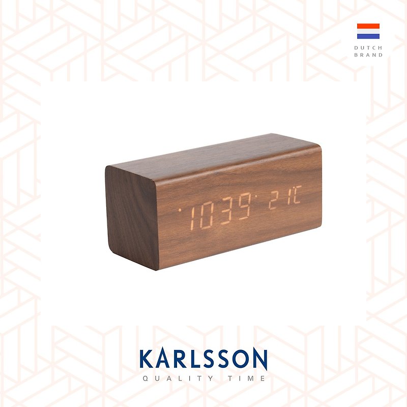 Karlsson, Alarm clock Block wood veneer dark wood LED - Clocks - Wood Brown