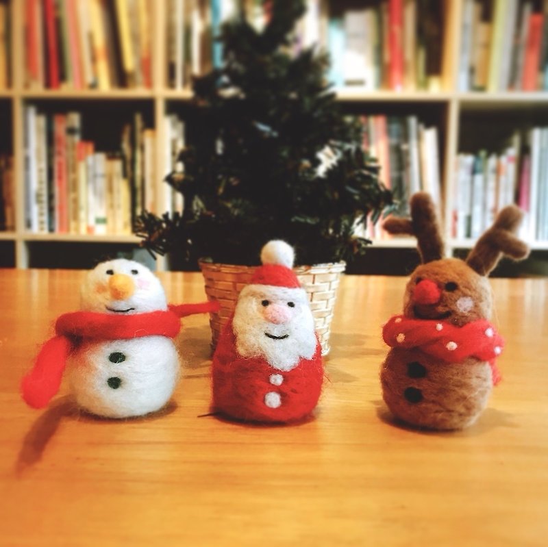手工羊毛氈-聖誕節-Xmas-雪人-聖誕老人-麋鹿(三入組) - 擺飾/家飾品 - 羊毛 紅色