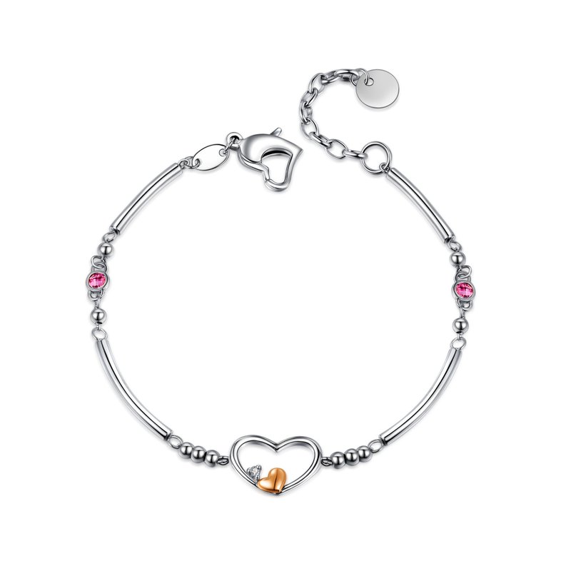 女手鍊   鑽石14K金白鋼--心心相連 - 手鍊/手環 - 鑽石 銀色