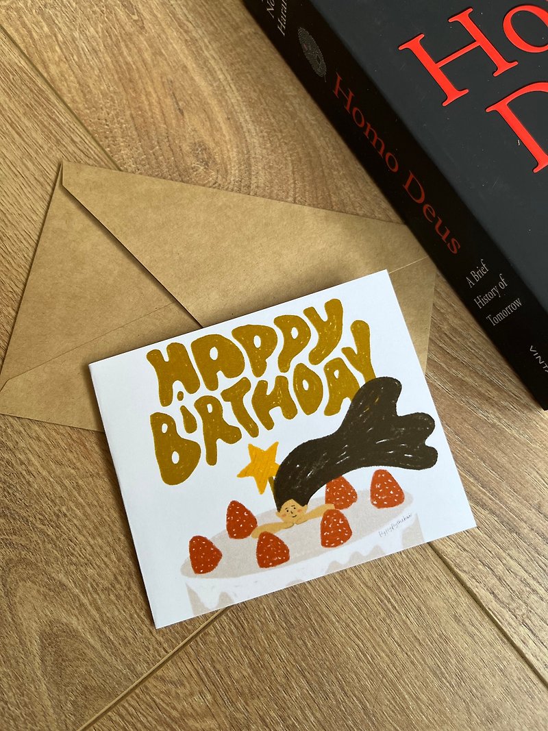 MINI HAPPY BIRTHDAY*strawberry cake*mini birthday card - Cards & Postcards - Paper 