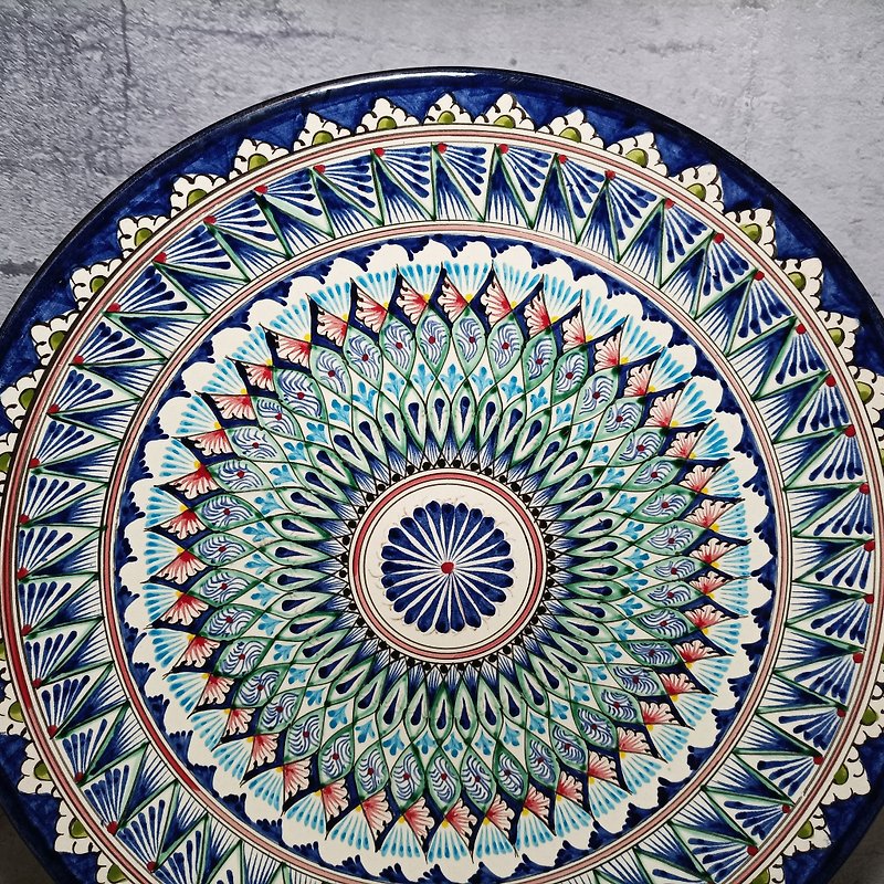 Ceramics large plate diameter 41.5 cm Handmade tray Bright pattern