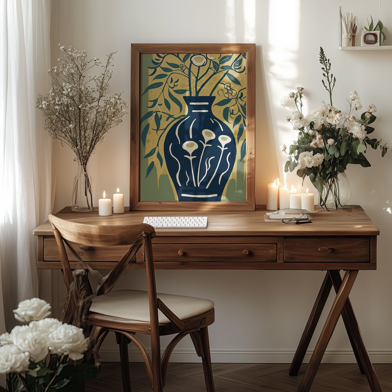 グリーンの花瓶ガーデン / 現代版画 植物イラスト ポスター 吊り下げ絵画 - ポスター・絵 - 紙 