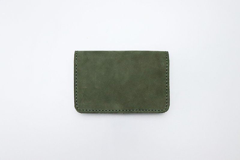 Double leather business card holder / clip / lettering - Card Holders & Cases - Genuine Leather Green