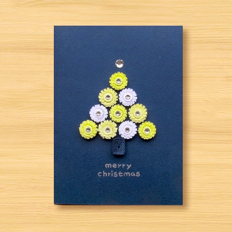 手作りロール紙のカード_花のクリスマスツリーカード...クリスマスカード、クリスマス - カード・はがき - 紙 ブルー