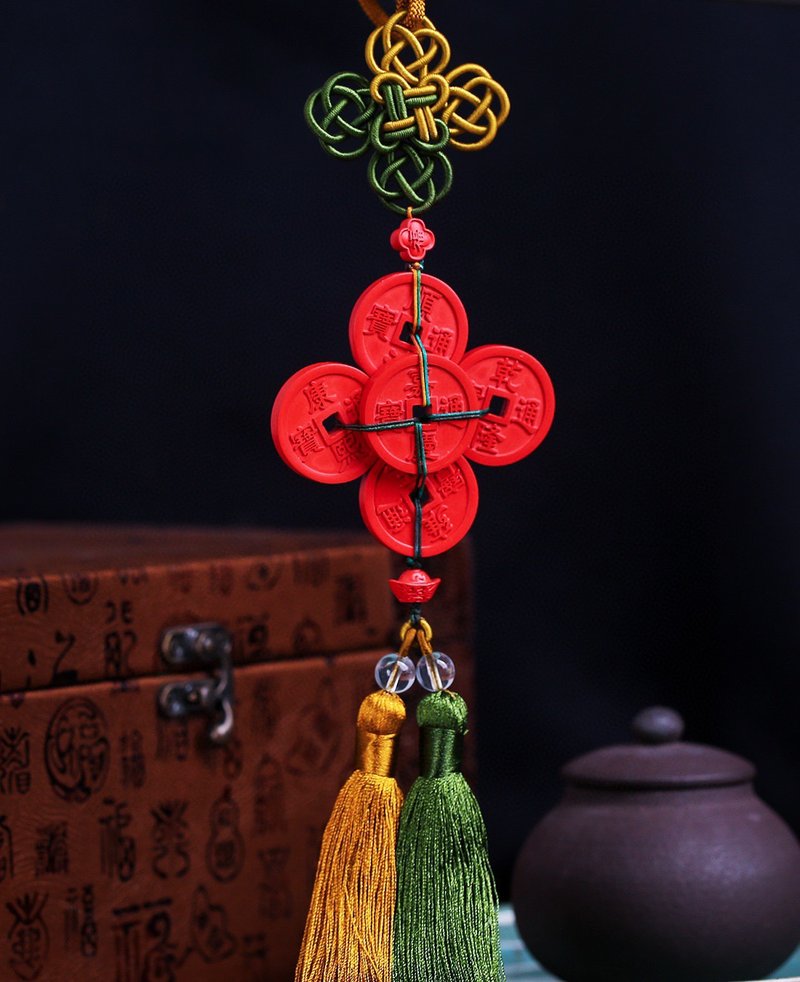 天然原礦硃砂精品紅砂五帝錢車掛 硃砂含量高達百分之95以上 - 鑰匙圈/鑰匙包 - 寶石 