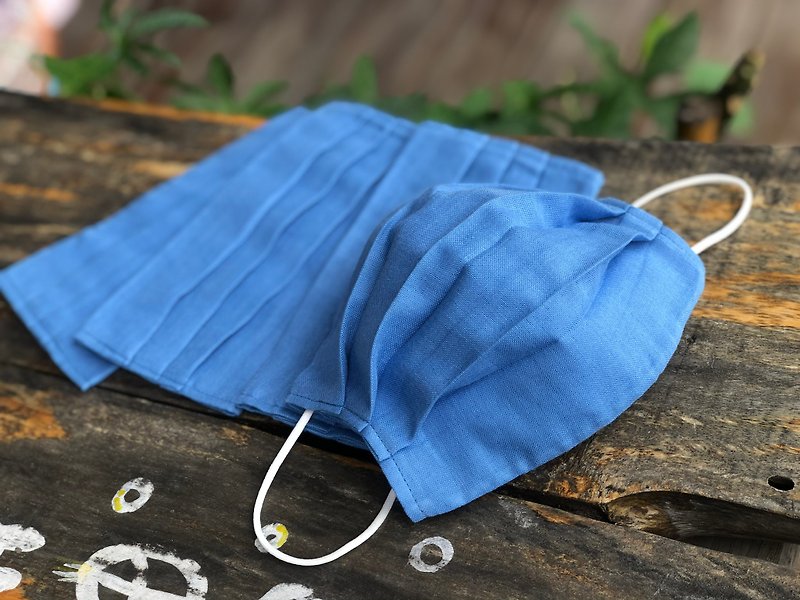 Sky blue double yarn three-dimensional cloth mask cover - หน้ากาก - ผ้าฝ้าย/ผ้าลินิน สีน้ำเงิน