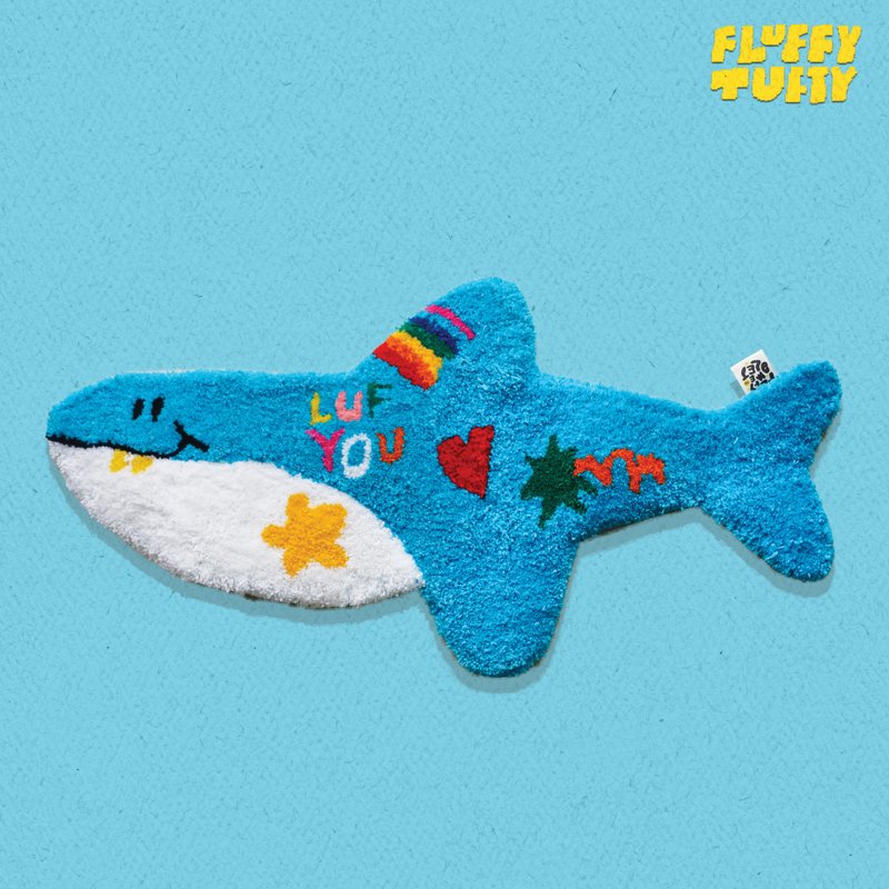 MADE TO ORDER - LUFF YOU SHARK FLUFFY TUFTY RUG - พรมปูพื้น - วัสดุอื่นๆ สีน้ำเงิน