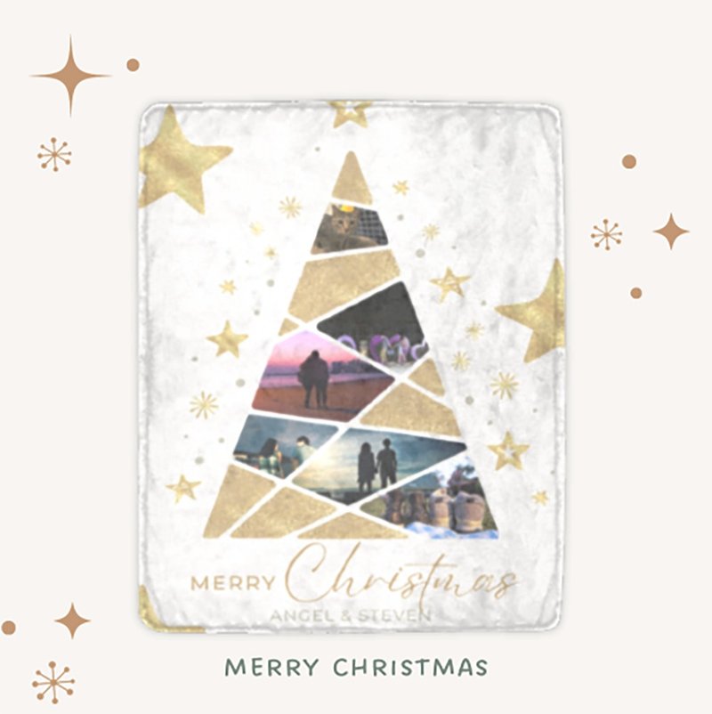 【Christmas Gift】Christmas Gift Customized Photo Christmas Tree Blanket White Gold Christmas - Blankets & Throws - Polyester Gold