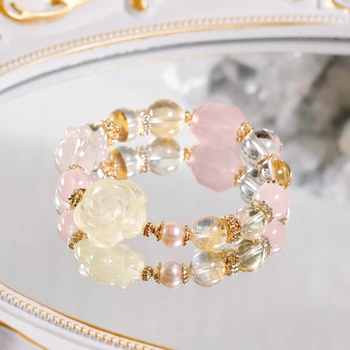 Hanhan Jewelry 黃水晶 小樹膠花 粉晶 白水晶 珍珠 手鍊 天然礦石水晶