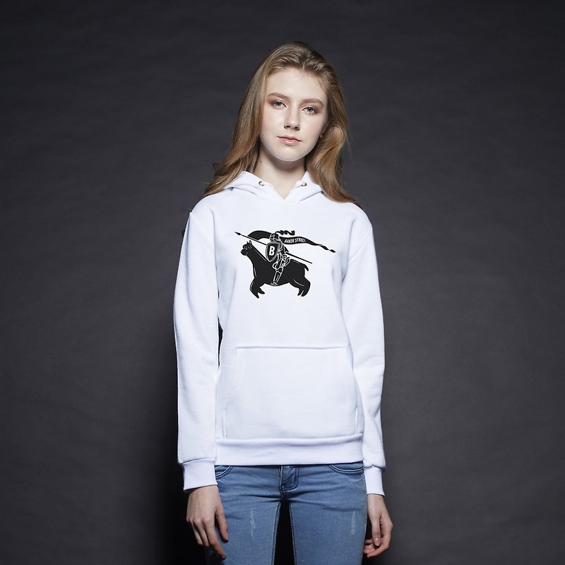 British Fashion Brand [Baker Street] Alpaca Knight Printed Hoodie - เสื้อฮู้ด - ผ้าฝ้าย/ผ้าลินิน ขาว