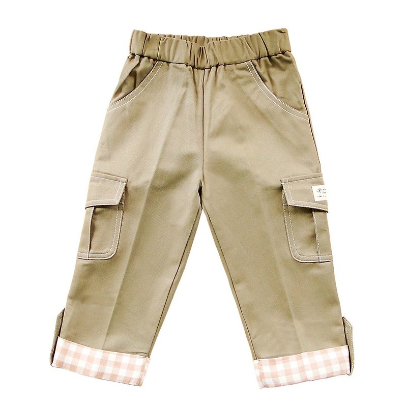 Organic Cotton Children&#39;s Checkered Pants-Olive Green