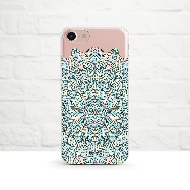 Pastel Mandala, Clear Soft Phone Case, iPhone X, iphone 8, iPhone 7, iPhone 7 plus, iPhone 6, iPhone SE, Samsung - Phone Cases - Silicone Green