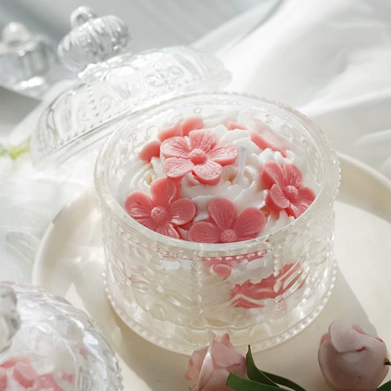 New Year's Transfer Peach Blossom Daisy Glass Container Candle - Candles & Candle Holders - Wax 