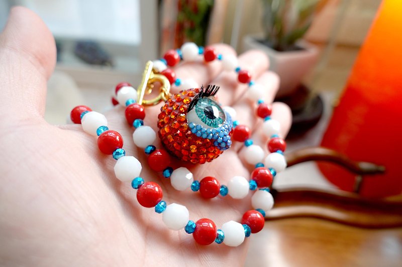 TIMBEE LO Red Tears Swarovski Crystal Eyes Necklace Necklace Blue Protein Crystal Semi- Gemstone - Necklaces - Crystal Red