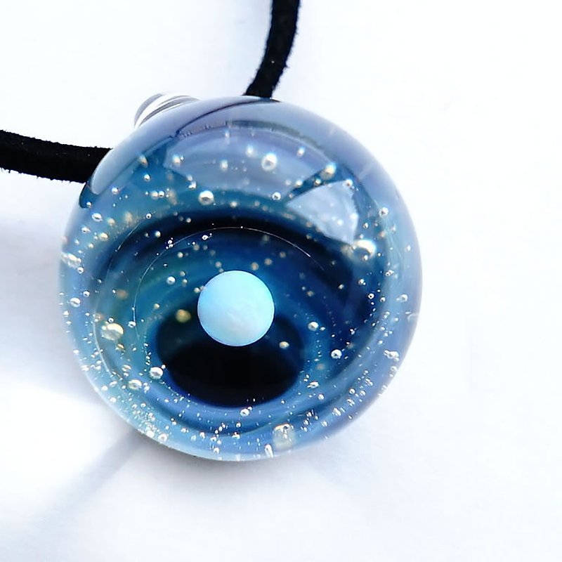 The world of nebulae. ver White Opal Clear Transparent Glass Pendant Space Koboshi Kuri Japanese Manufacture Japanese Handicraft Handmade Free Shipping - Necklaces - Glass Blue