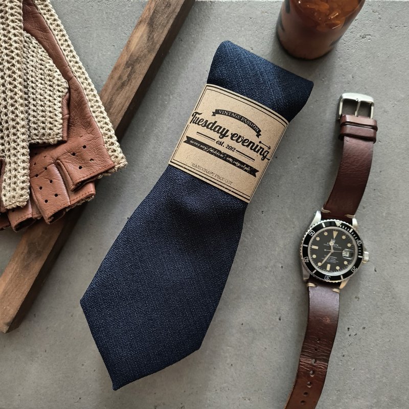 Necktie Dark Navy Texture - เนคไท/ที่หนีบเนคไท - เส้นใยสังเคราะห์ สีน้ำเงิน