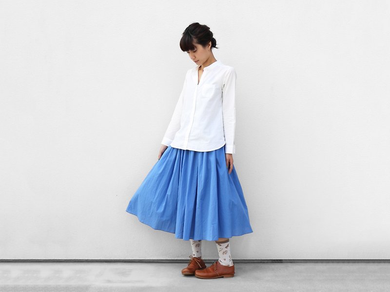 ゆるふわコットンスカート・ライトブルー - 裙子/長裙 - 棉．麻 藍色