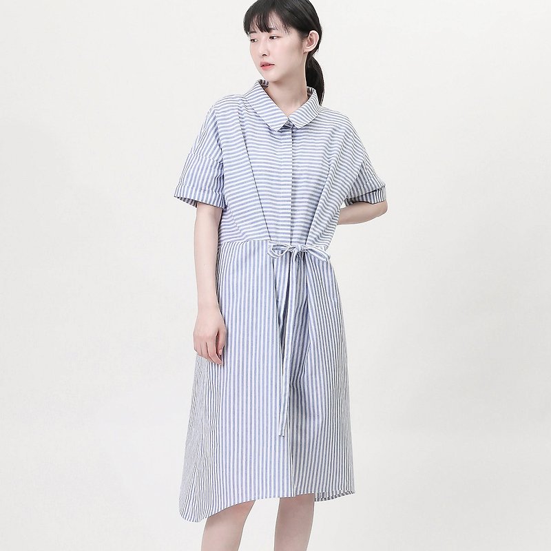 [Classic Original] Village_Hometown Shirt Dress_CLD005_Blue - ชุดเดรส - ผ้าฝ้าย/ผ้าลินิน สีน้ำเงิน