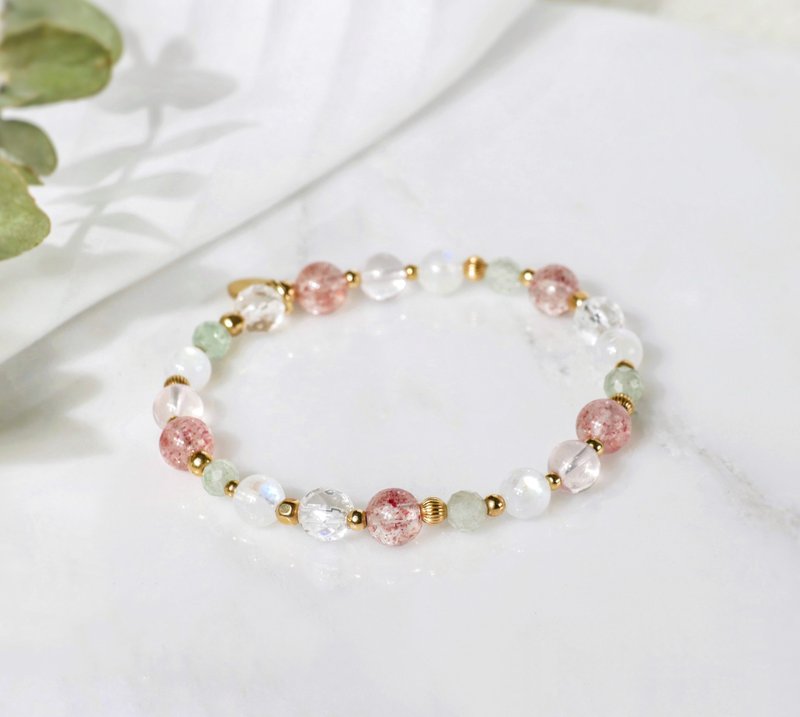 Little Lucky Strawberry Crystal Moonstone Powder Crystal Bracelet- All wishes come true - Bracelets - Crystal Yellow