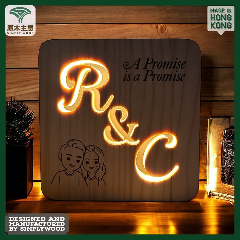 Personalized customized wooden letter night light wedding birthday anniversary gift - Lighting - Wood 