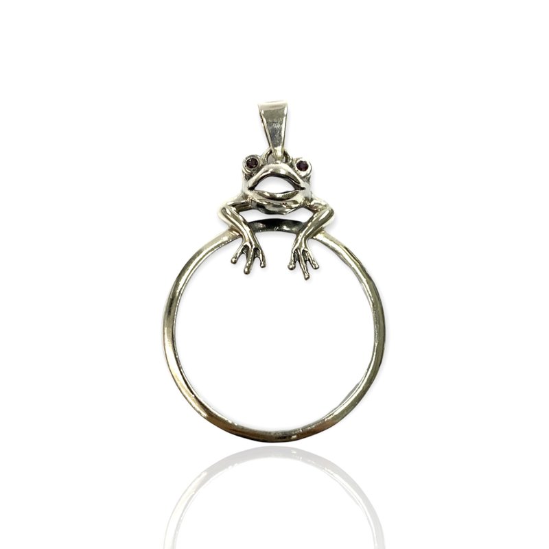 Victorian Style Frog with Ruby Magnifying Glass Loop Pendant 925 Sterling Silver - อื่นๆ - เงินแท้ สีเงิน