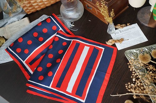 guii古意雜貨 日本雜貨-法式風情紅藍白圓點水玉印花長方絲巾