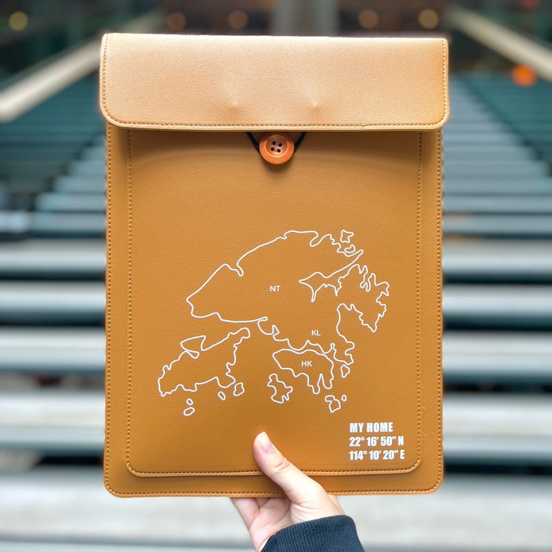 [Hong Kong Map MY HOME] Customized Leather Computer Bag (10-16 inches) - Computer Accessories - Other Materials Orange