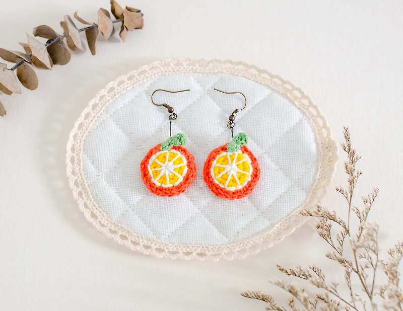 Earrings crochet fruit | The Orange - ต่างหู - ผ้าฝ้าย/ผ้าลินิน สีส้ม