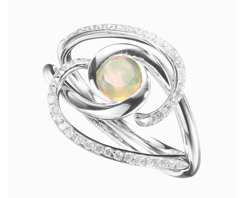 14k gold opal & diamond engagement ring set. Bridal wedding band 2 in 1 set. - General Rings - Precious Metals Silver