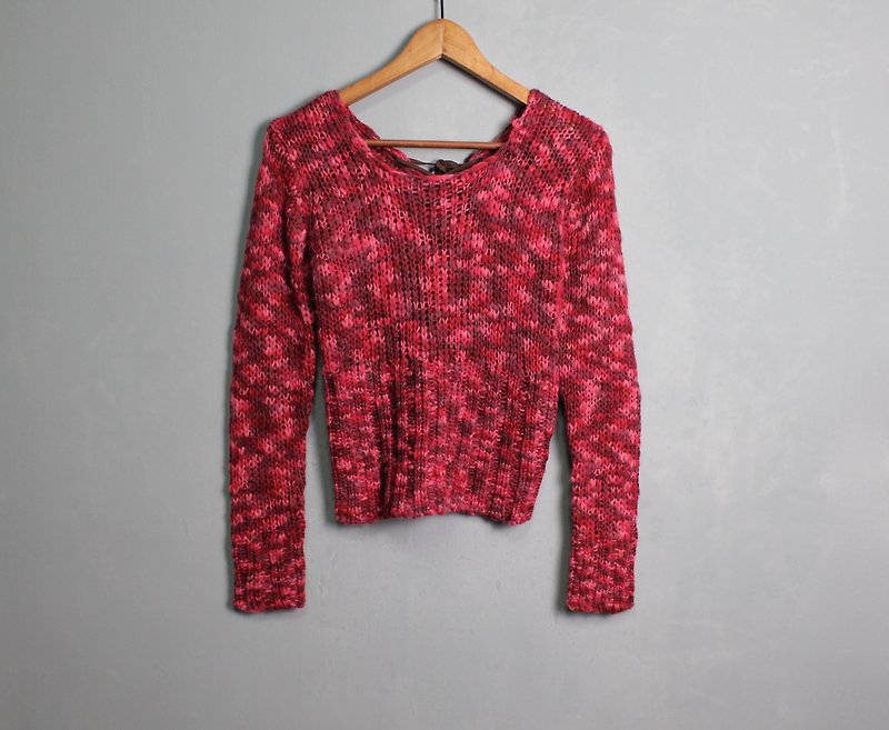 FOAK vintage peach and purple mixed color woven lace-up top - Women's Sweaters - Cotton & Hemp 