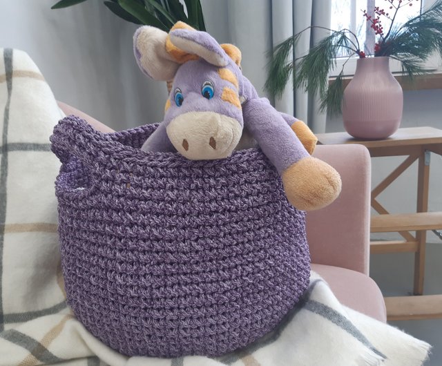 ハンドル付きかぎ針編みバスケット合板底付きバスケット収納