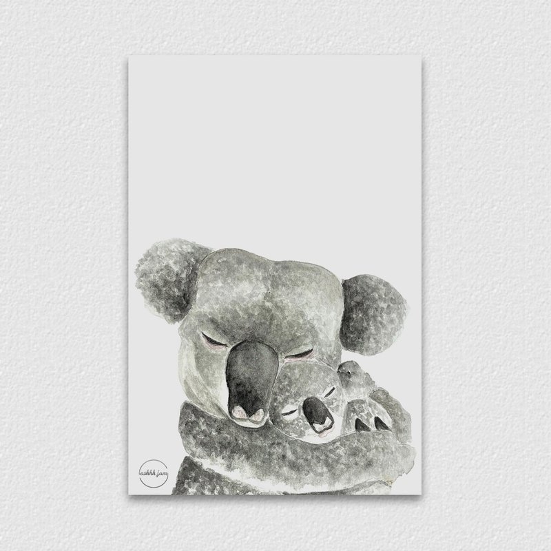 Watercolor illustration animal postcard - Koala hand-painted watercolor illustration - การ์ด/โปสการ์ด - กระดาษ สีเทา