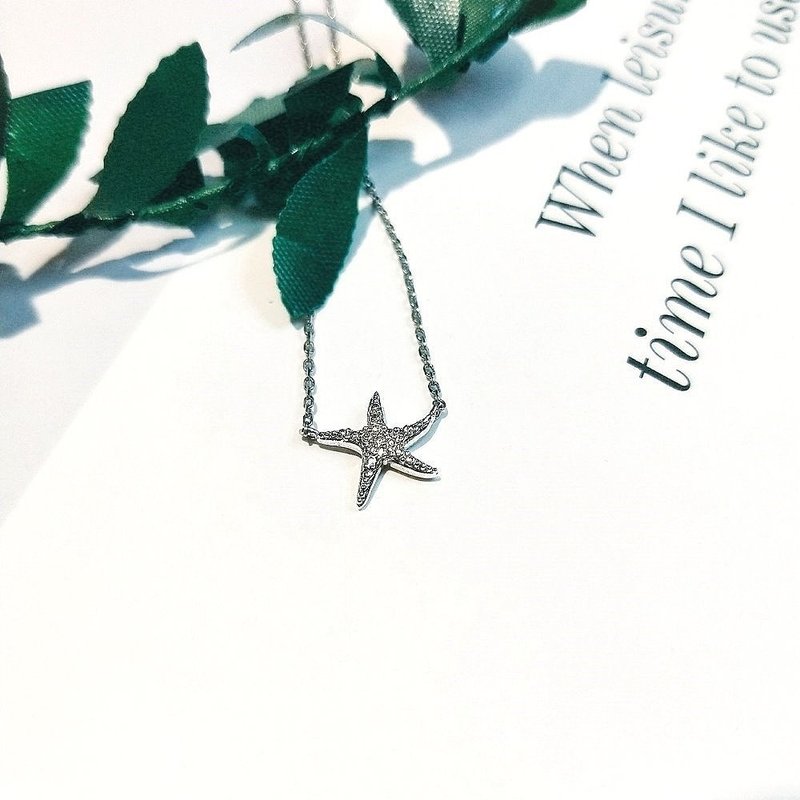 DoriAN summer starfish diamond 925 sterling silver necklace with sterling silver guarantee card gift packaging in stock - สร้อยคอ - เงินแท้ สีเงิน