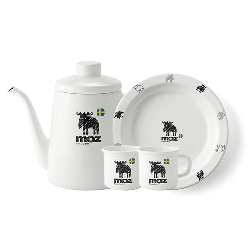 [FUJIHORO Fuji Enamel] MOZ Series-Mug x2 + Disc + Hand Punch (Afternoon Tea Set) - Plates & Trays - Enamel White