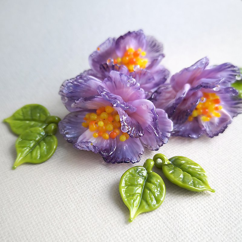 lilac glass flower bead 1 pcs huge handmade lampwork flower bead - 陶藝/玻璃 - 玻璃 紫色