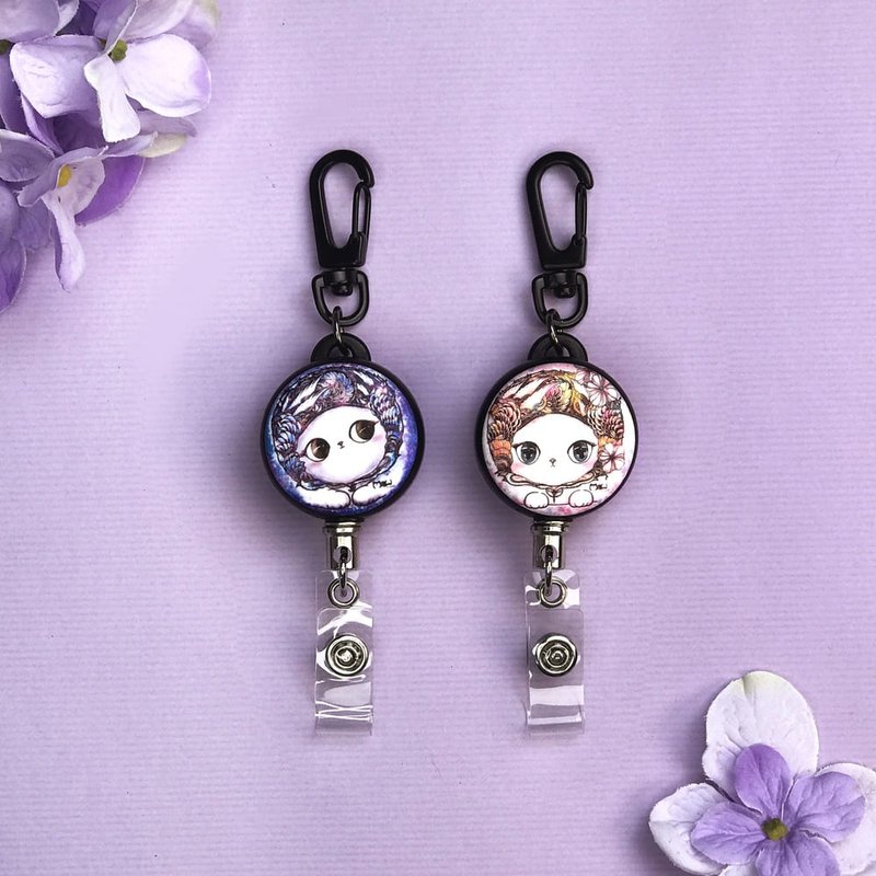 Steel wire retractable buckle | key ring | identification card | card holder - Gentle and warm cat, playful and warm cat - ที่ใส่บัตรคล้องคอ - สแตนเลส หลากหลายสี