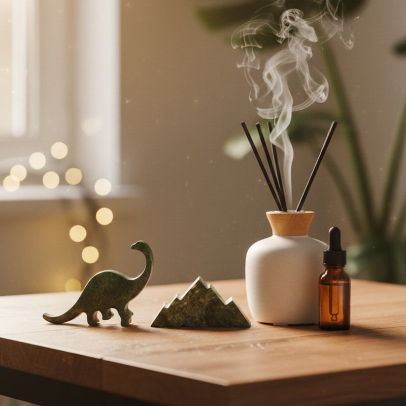 【聖誕限定】交換禮物1+1 大理石擴香小物組 - 迷你恐龍/小山 - 香氛/精油/擴香 - 玉石 綠色