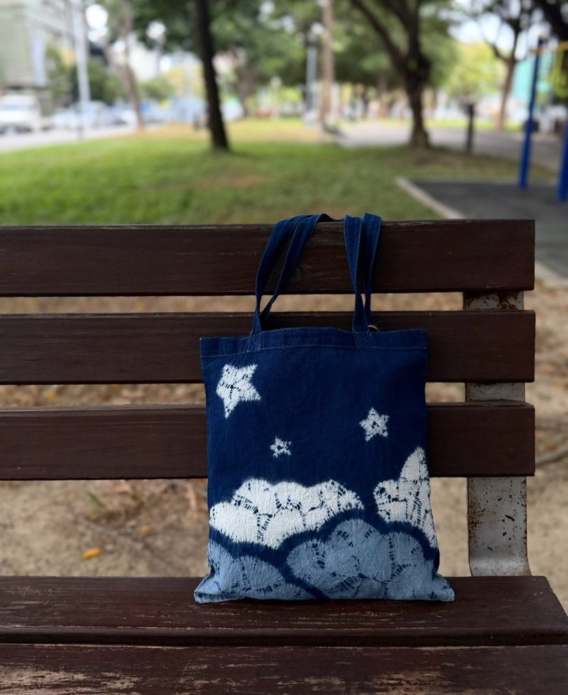 藍染手提袋-夜空 - 手提包/手提袋 - 棉．麻 藍色