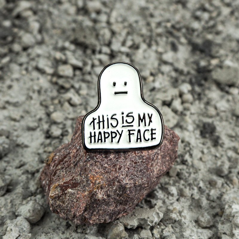 Happy Face Enamel Pin - Brooches - Other Metals White
