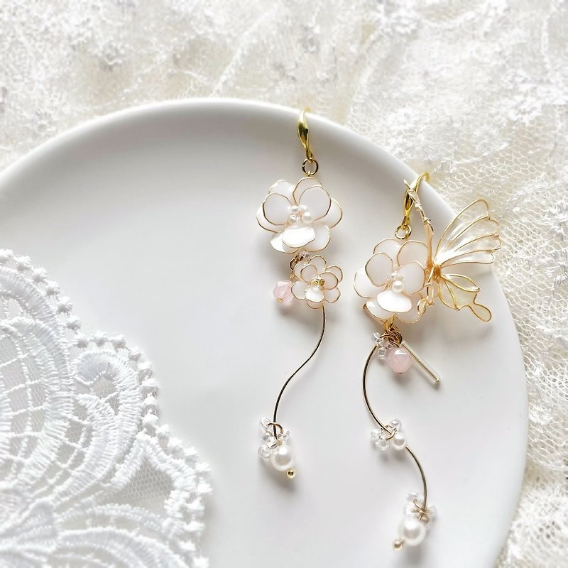 White Quartz Butterfly Drop Earrings - Earrings & Clip-ons - Other Materials White