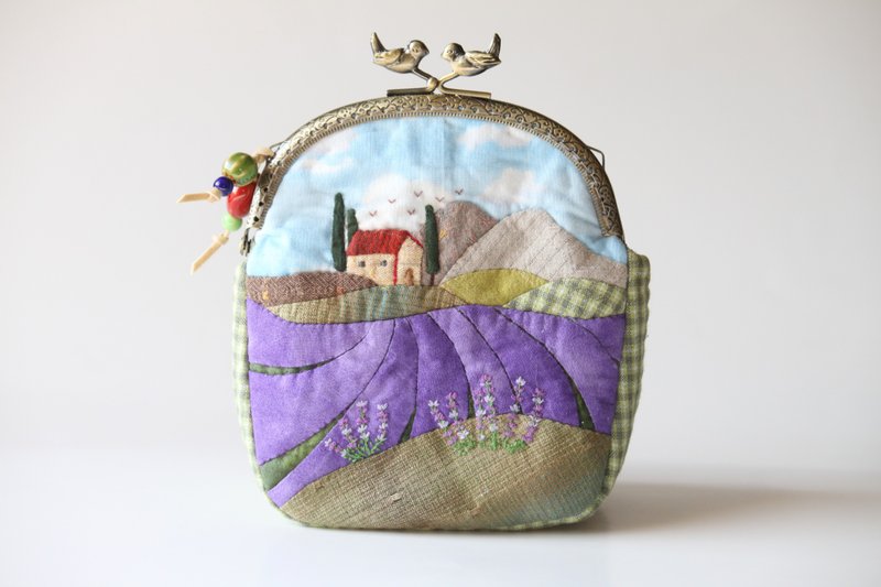 Lavender Dreams Medium Bag with Kiss Lock Closure. Patchwork cosmetic Pouch. - Toiletry Bags & Pouches - Other Materials Multicolor