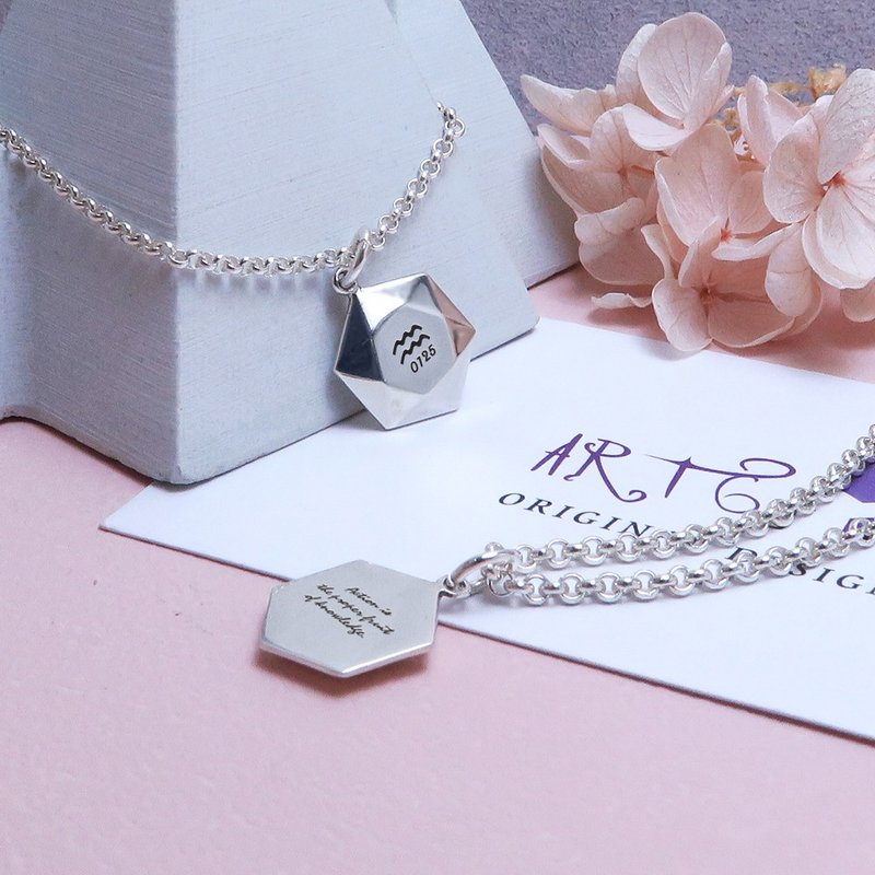 可刻字 六角銀磚項鍊 925純銀 女生飾品 客製化銀飾 禮物訂製 - 項鍊 - 純銀 銀色