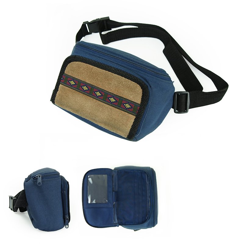 A‧PRANK: DOLLY :: VINTAGE retro with iron blue and gray tribal vintage leather multi-function mountaineering small pockets - Messenger Bags & Sling Bags - Other Materials Multicolor