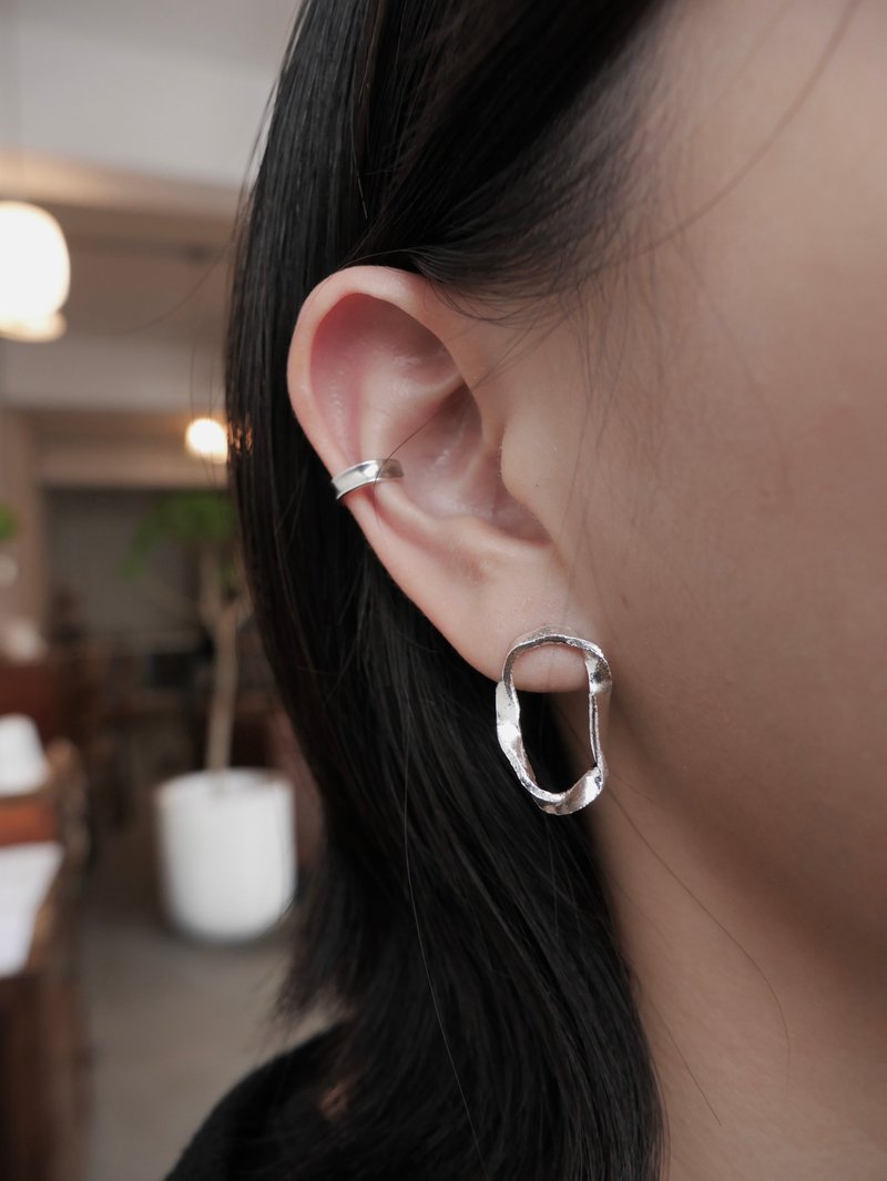 銀融 水波光影 - 耳環/耳夾/耳骨夾 - 銀 銀色